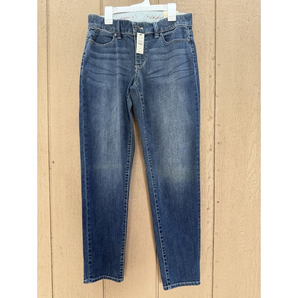 Talbots Boyfriend Straight Jeans Size 4 Classic Medium Blue Stretch Women.